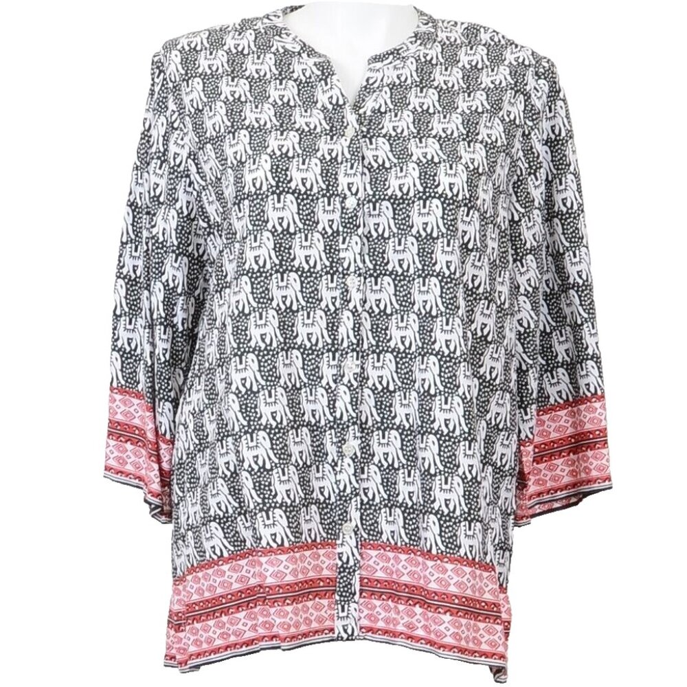 Serengeti Women’s PLUS 1X Tunic Button‎ 3/4 Sleeve Top Elephants Beach Vacation